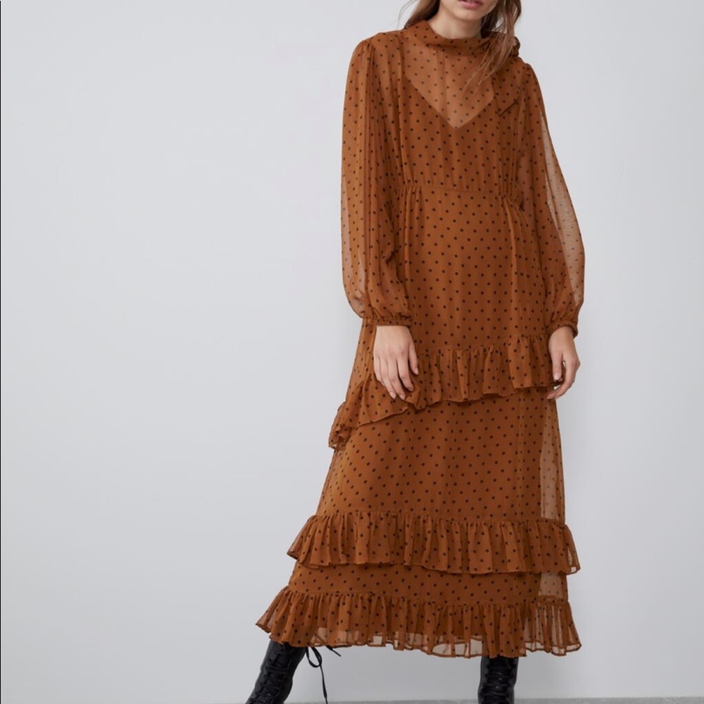 Zara polka dot dress with ruffles